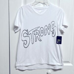 Athletic Works White Silver Strong Graphic Short Sleeve Tee Shirt Girls XXL NWT